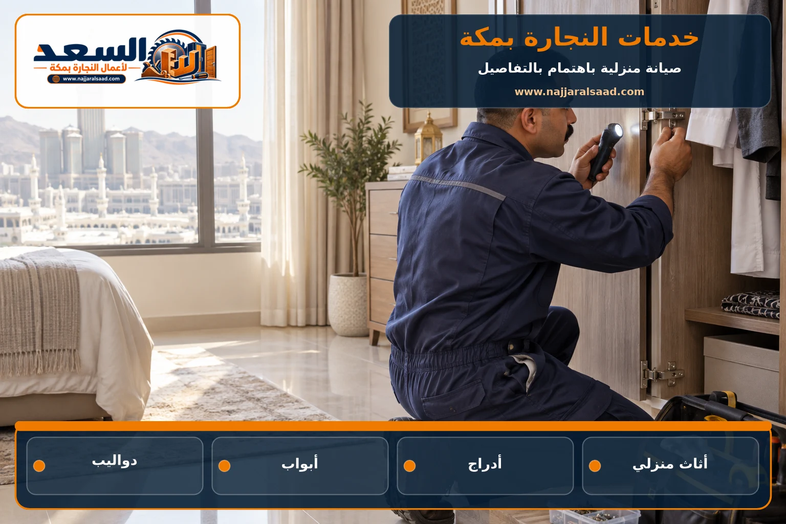 فحص مفصلات دولاب ضمن خدمات النجارة المنزلية بمكة