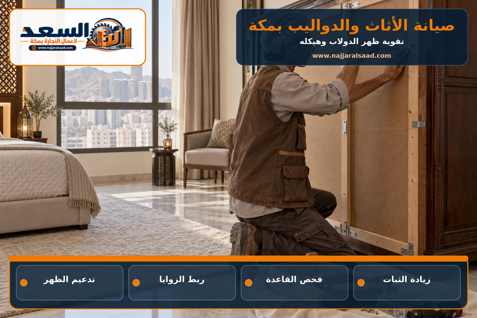تقوية هيكل وظهر دولاب خشبي كبير بمكة