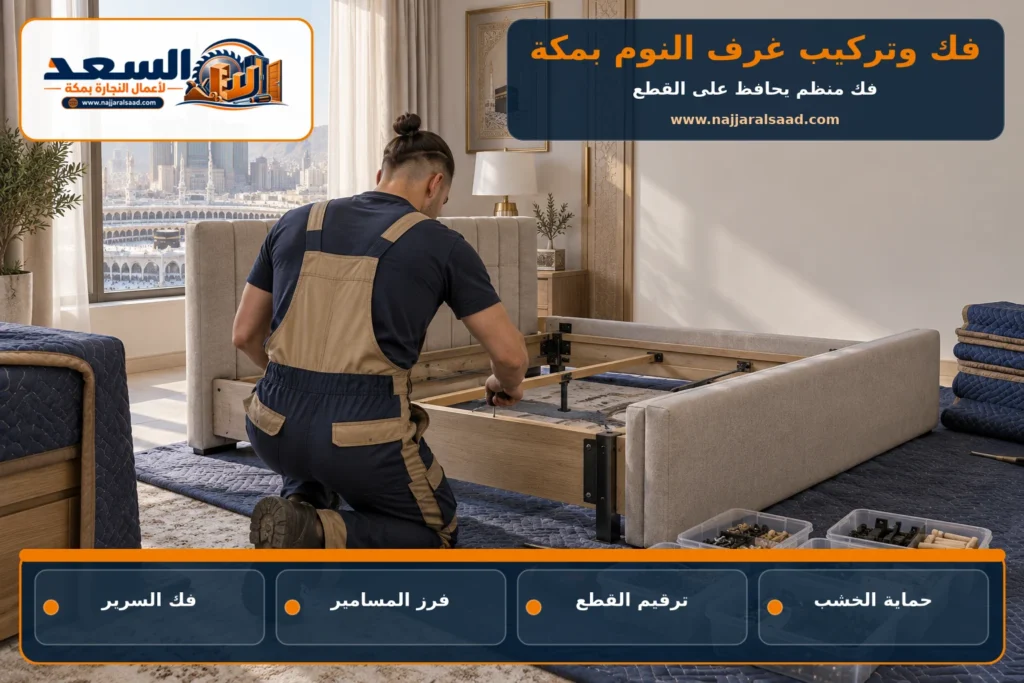 فك سرير غرفة نوم وتنظيم ملحقاته في مكة