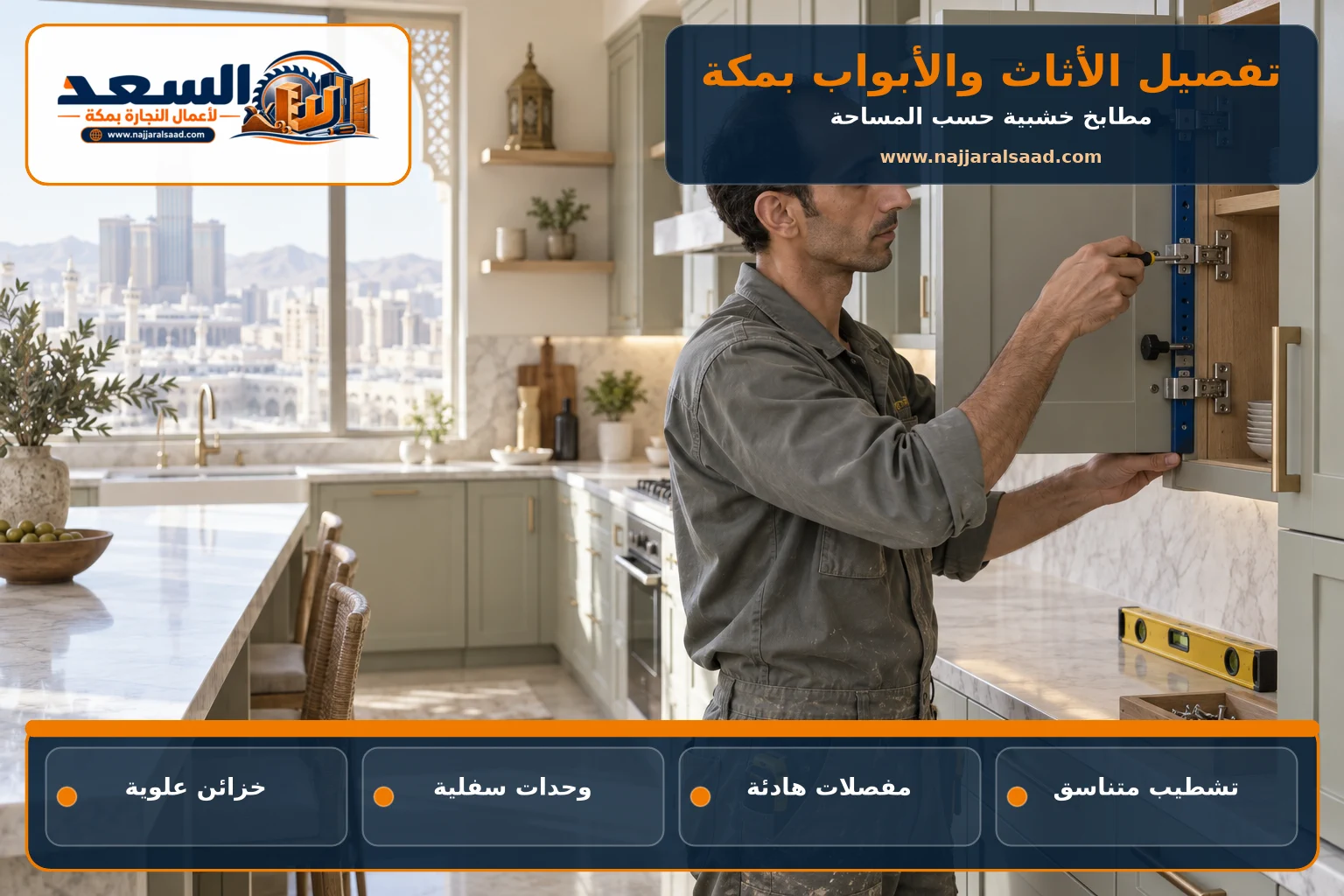 تفصيل وتركيب خزائن مطبخ خشبية بمكة