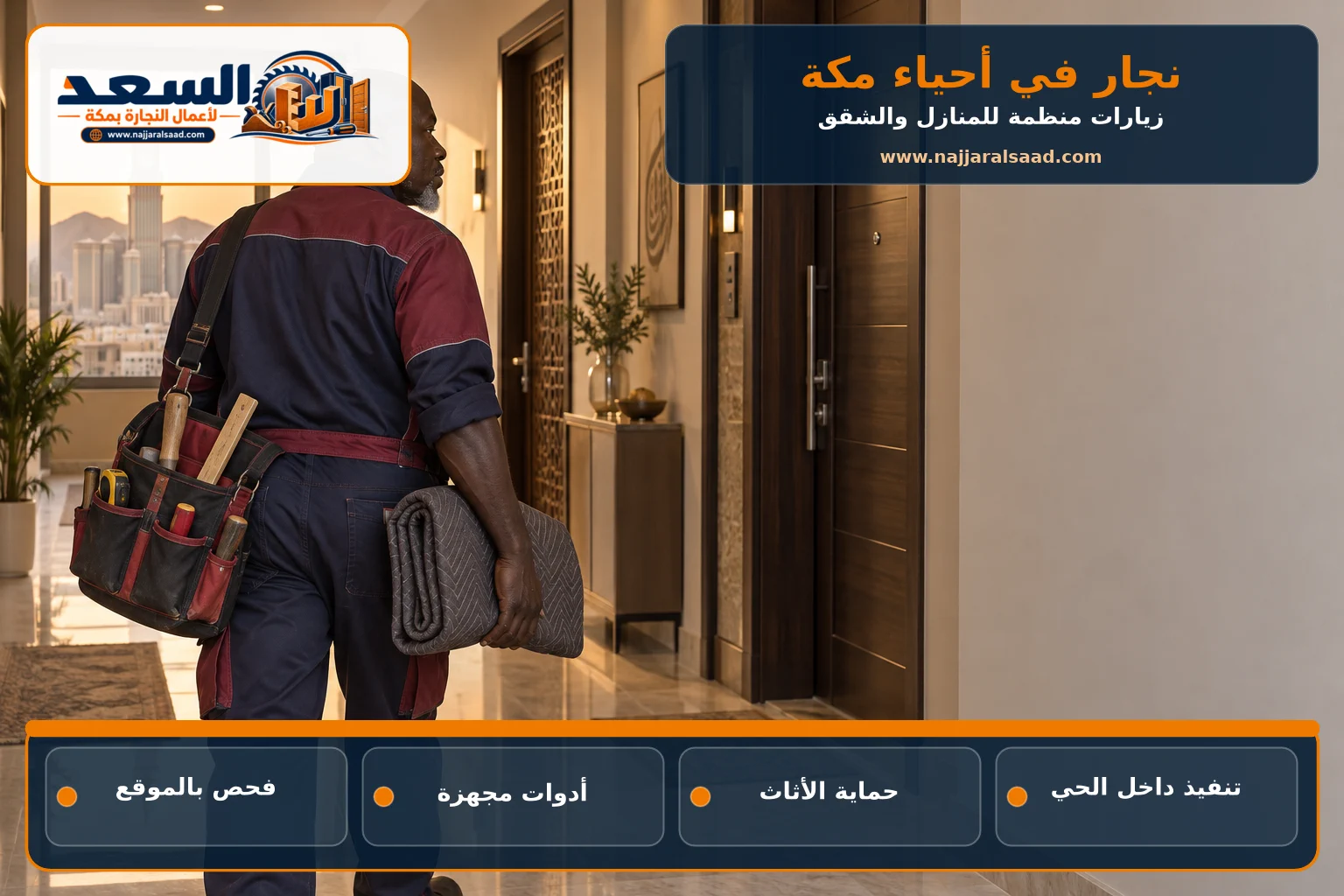 نجار يحمل أدواته لزيارة شقة سكنية في مكة